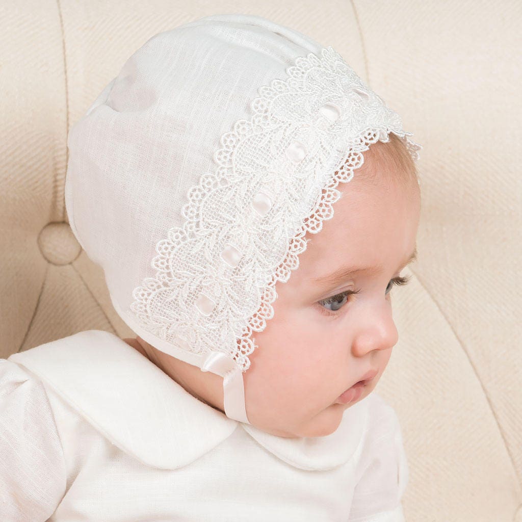 Emma Lace Bonnet Ivory Linen & Lace Girls Baby Bonnet | Etsy