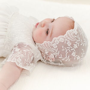 Baby Girl Lace Bonnet 'Ella' Newborn Girl Bonnets Christening & Baptism Bonnets Baby Girl Lace Bonnet Baby Girl Bonnets image 3