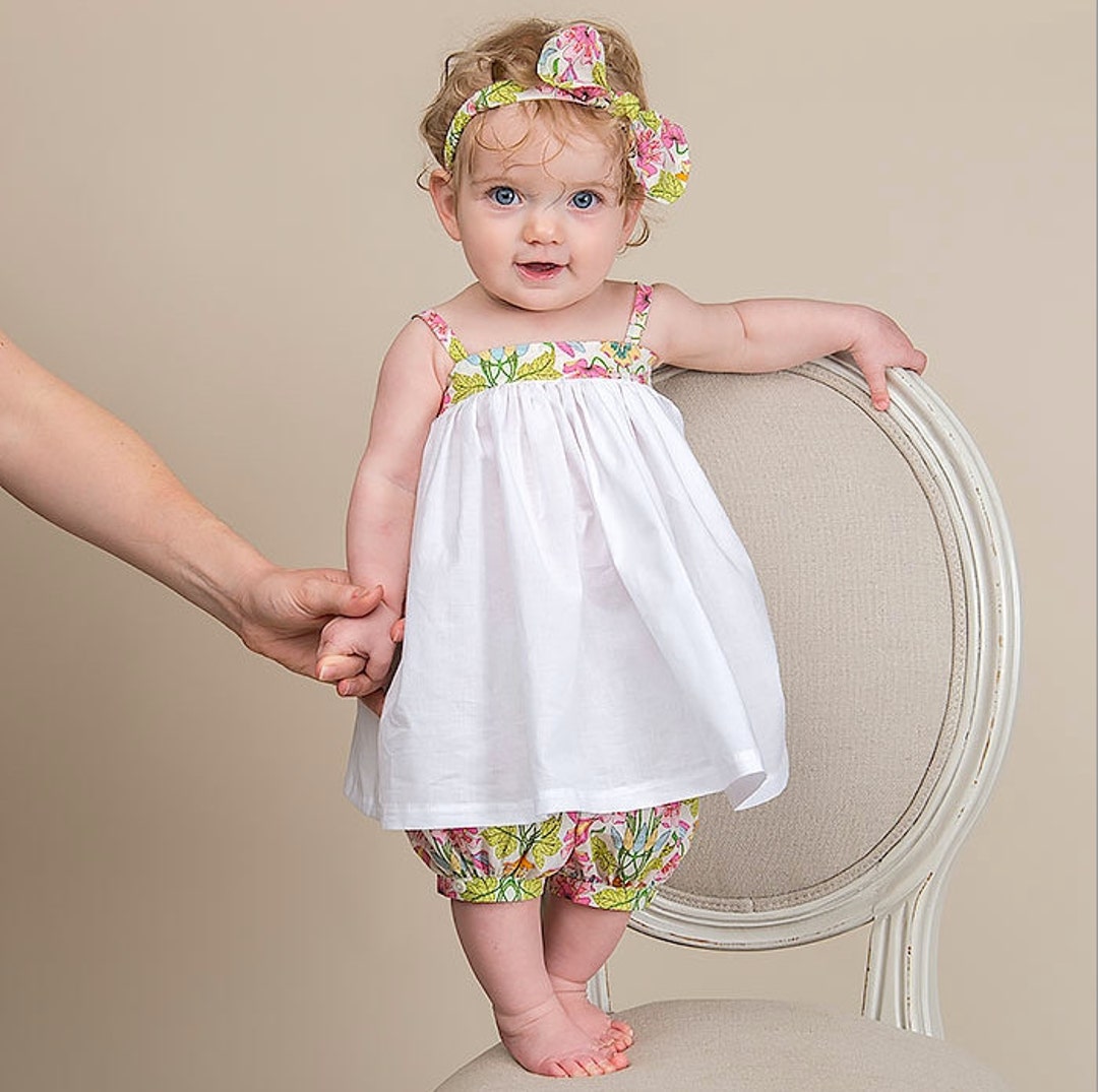 SALE Baby Girl Dress, Bloomer and Headband Set 'iris' Baby Girls Summer