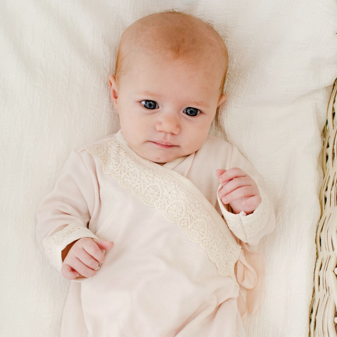 SALE Girls Newborn Knot Gown 'evelyn' Pink Cotton Knot Gown Newborn ...