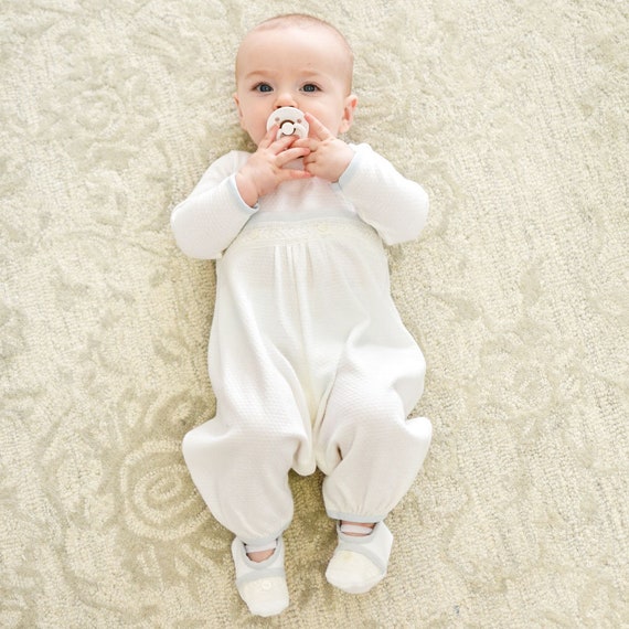 Combinaison de bébé garçon ou bébé fille en coton blanc pour baptême