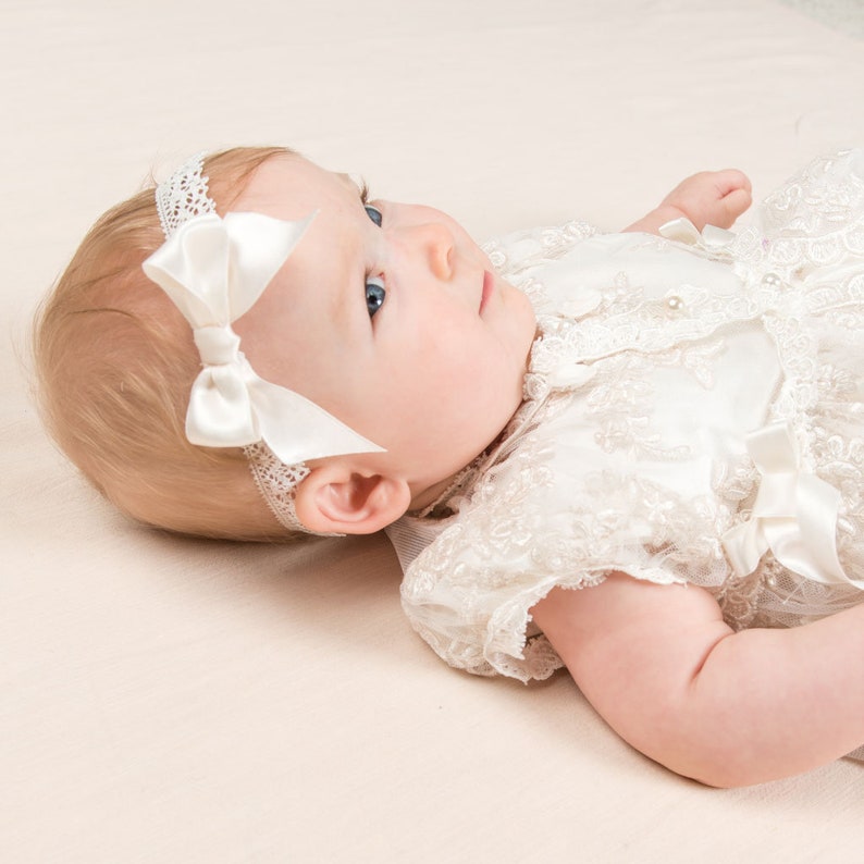 Baptism Headbands Christening Headband for Baby Girl /'Penelope/' Christening Headbands Baby Girl Ivory Lace Headband for Christening