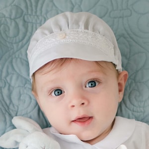 Baby Boy White Linen Hat &#39;Oliver White&#39; | Linen Boys Baptism Hat | Boys Blessing Hat | Baptism Hat for Boys | White Linen Baby Hat