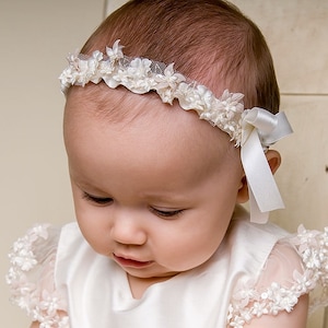 Baby Girls Christening Headband 'Leila' | Newborn Girl Headbands | Christening & Baptism Headbands | Baby Girl Lace Headbands | Ivory Silk