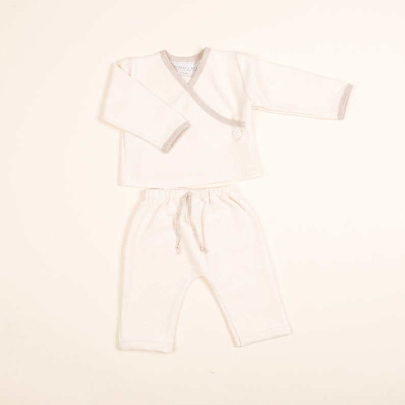 Sample | Ivory French Terry Baby Outfit - Kimono Wrap Top & Pants ...