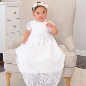 Sample Sale | Christening Lace Gown &#39;Violet&#39; | Lace Baptism & Christening Gown | Girls Blessing Gown | Lace Baby Gown | FINAL SALE