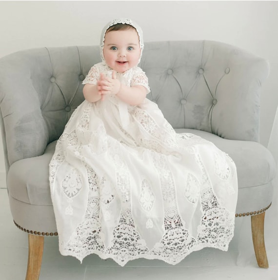 White Lace Baptism Dress, Christening Dress, Vintage Style Lace With  Matching Lace Bonnet. Perfect for Spring or Summer. Flowergirl Dress. - Etsy