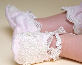 Baby Girl Pink Cotton Booties 'Belle' | Baby Girl Booties | Baby Girl Christening & Baptism booties | Girls Cotton Booties | FINAL SALE