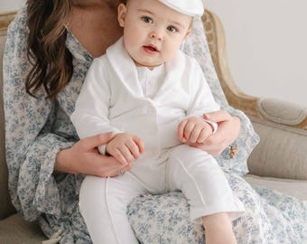 Baby Boy Baptism Outfit White Cotton | Toddler Outfit | Blessing Outfit | Includes - Jacket Pants & Bodysuit | Miles 3-Piece Suit