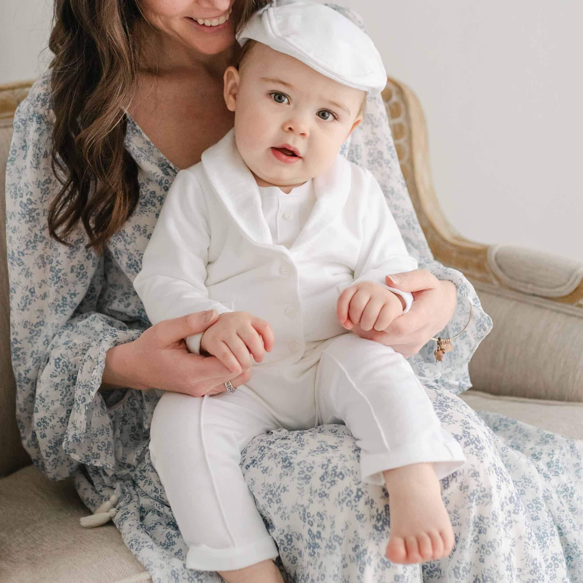 Baby Boy Baptism Outfit | White Cotton French Terry 3-Piece Suit "Miles' Collection