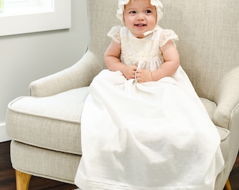 SALE | Baby Girls Baptism Gown 'Jessica' | Linen Baptism Gown | Baby Girls Gown | Baptism Outfit for Girl | Ivory Linen Gown | FINAL SALE