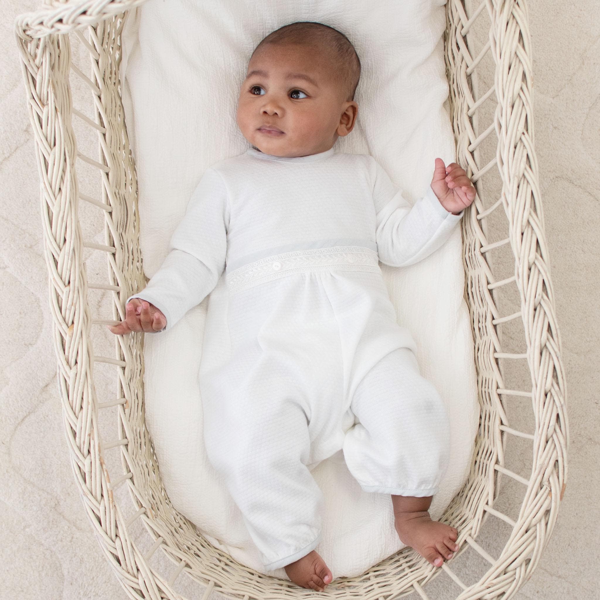 Baby Boy Christening Outfit White Cotton Long Sleeve Jumpsuit Harrison Romper
