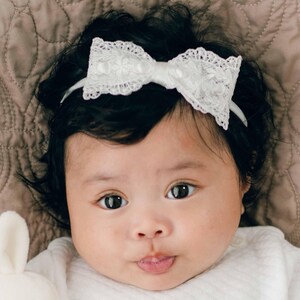Baby Girl Lace Headband &#39;Madeline&#39; | Baby Girl Headbands | Christening & Baptism Headbands | Ivory Lace Baby Headband - Madeline