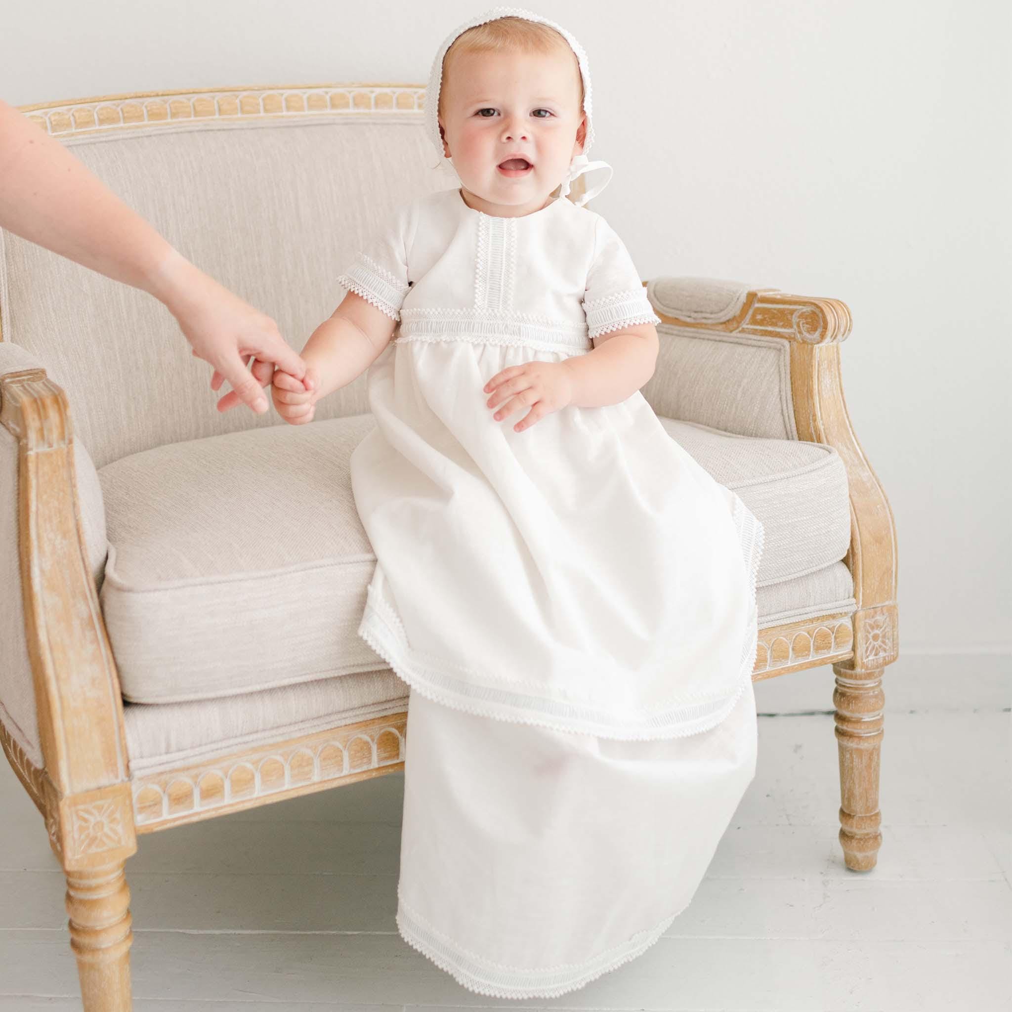 Wedding Dress Monsoon Christening Dress Ivory Linen Boys Christening Gown  Rowan Gown With Blue Silk Ribbon
