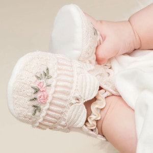 Sale | Baby Girl Booties 'Natalie' | Pink Natural Cotton Lace Booties | Crib Shoes Girl | Baby Girl Christening & Baptism | FINAL SALE