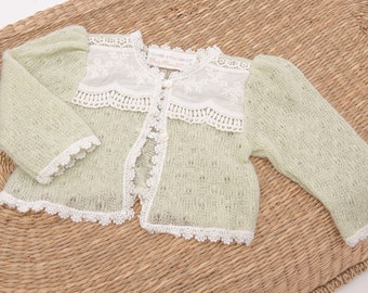 SALE- Baby Girl Sweater 'Emily' | Green Knit Sweater | Christening and Baptism Sweater | Baby Shower Gift | Newborn Sweater | FINAL SALE