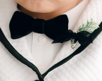 Conjunto de pajarita y prendedor para bebé de terciopelo negro / Hecho a mano / Colección 'James'