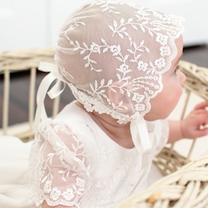 Baby Girl Lace Bonnet 'Ella' Newborn Girl Bonnets Christening & Baptism Bonnets Baby Girl Lace Bonnet Baby Girl Bonnets image 2