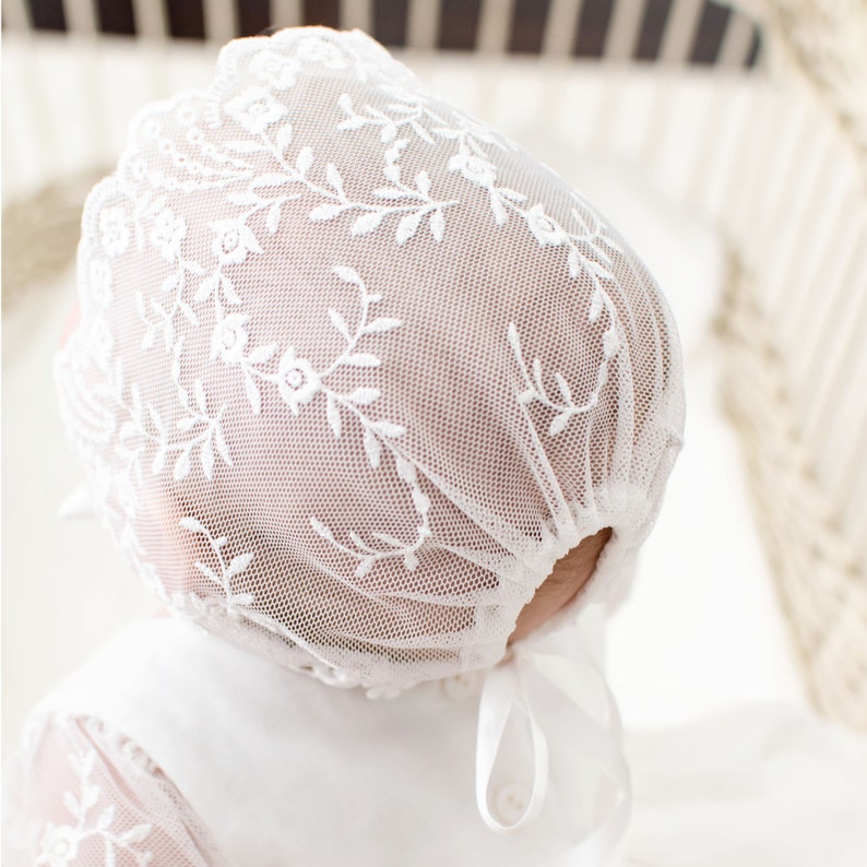 Baby Girl Lace Bonnet 'Ella' Newborn Girl Bonnets Christening & Baptism Bonnets Baby Girl Lace Bonnet Baby Girl Bonnets image 4