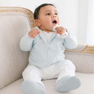 Sample Sale | Baby Boy Baptism Outfit &#39;Theodore&#39; | Boys Suit French Terry | Boys Christening and Baptism Outfit | Blue - FINAL SALE