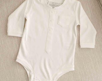 Baby Boy Pima Cotton Bodysuit | Button Detail, Pocket