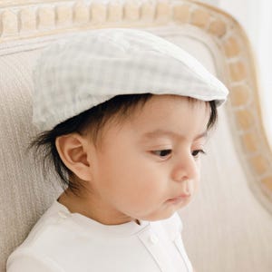 Baby Boy Hat Newsboy Style | Baby Boy & Toddler Hats | Baby Boys Christening and Baptism Hats | Ian Checkered Hat - Blue or Tan