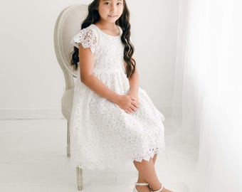 Vestido de encaje color marfil Lola para niñas / Vestidos de damita de honor para niñas pequeñas / Vestido de comunión / Nuevo con imperfecciones - Rebajas