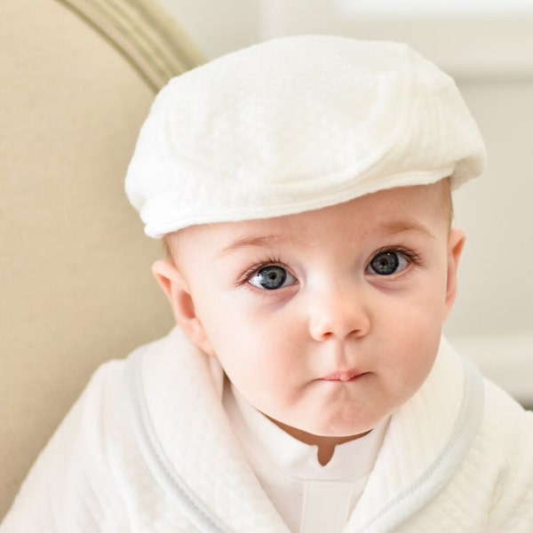 White Cotton Newsboy Cap 'Harrison' & 'Elijah' | Baby Boy Hats | Baby Boy Newsboy Cap | Baby Boys Christening and Baptism Hats