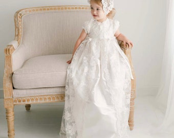 SALE | Heirloom Lace Gown 'Penelope' | Baby Girl Gown | Lace Gown | Girls Heirloom Christening Gowns | Silk & Lace Gown | FINAL SALE