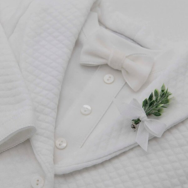 Baby Boy White Bow Tie & Boutonniere ‘Ezra’ | Baby Boy Velvet Bow Tie | Baby Boy Christening | Baby Baptism | Boys Formal Suit  | FINAL SALE