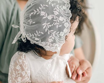 Baby Girl Lace Bonnet &#39;Ella&#39; | Newborn Girl Bonnets | Christening & Baptism Bonnets | Baby Girl Lace Bonnet | Baby Girl Bonnets