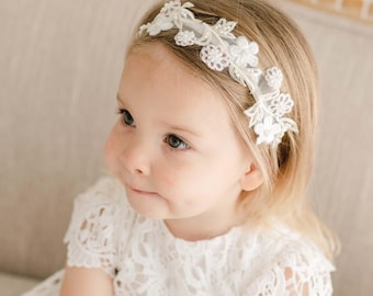 Diadema de flores para bebé niña Lola / Diadema de encaje para bautizo