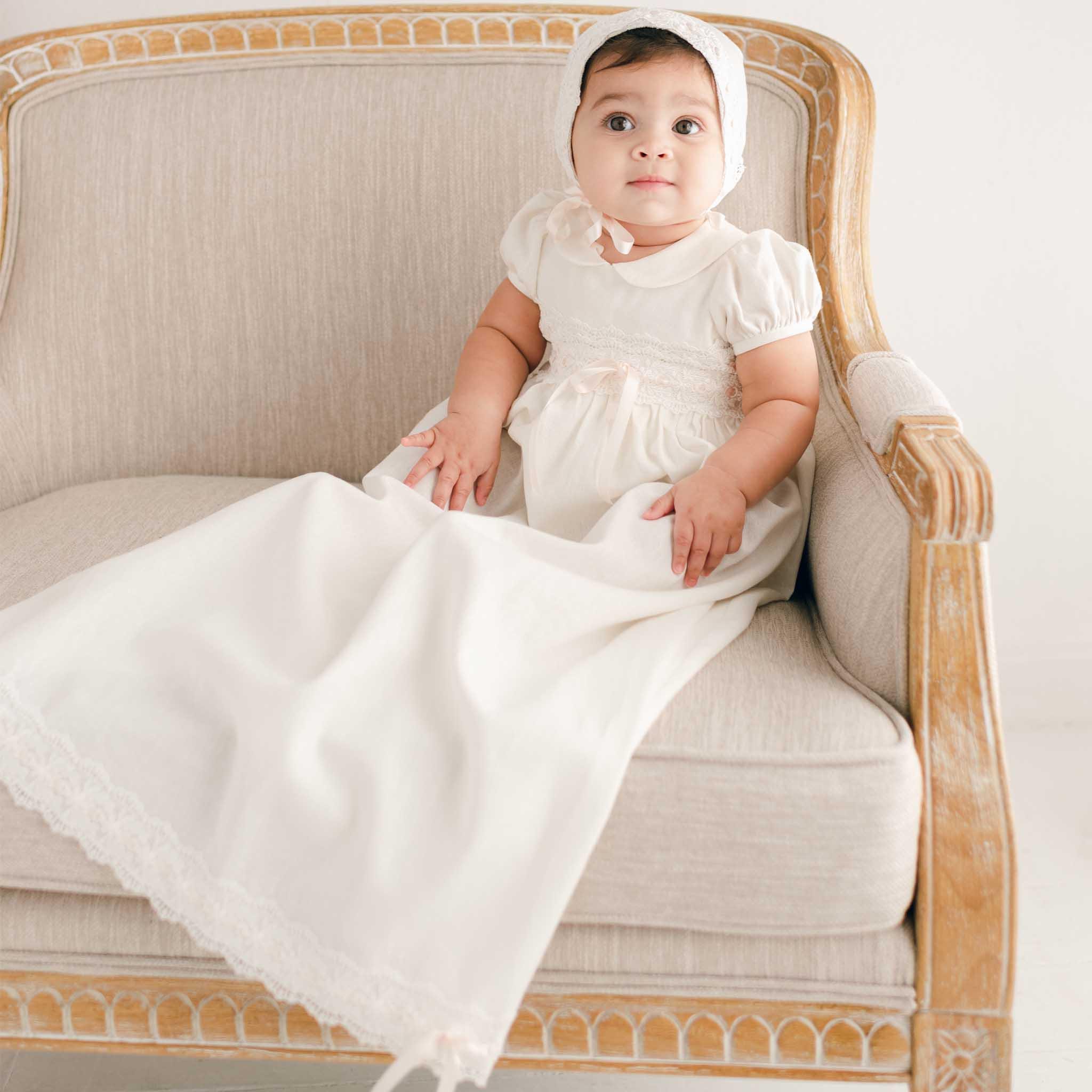 strapless open back dress Joli Christening Gown at Baby Beau & Belle