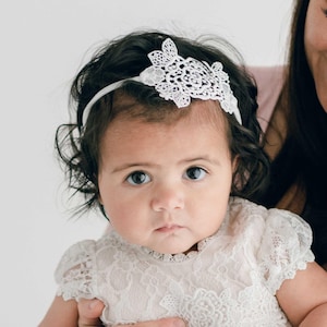 Baby Girls Headband &#39;Juliette&#39; | Newborn Girl Headbands | Christening & Baptism Headbands | Baby Girl Lace Headbands | Baby Headband