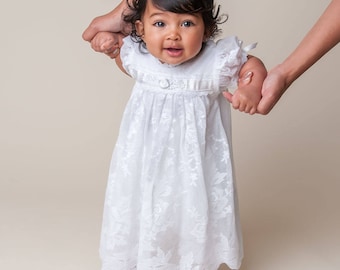 SALE -Blessing Dress Baby Girl 'Louisa White' | Girl Lace Christening & Baptismal Dress | Baby Girl White Lace Dress | FINAL SALE