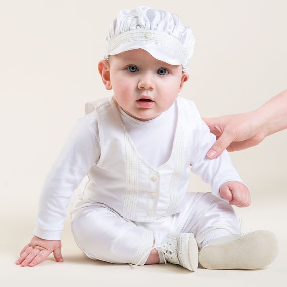 VENTE Costume gilet en soie bébé garçon Tenue de baptême de garçon en soie Costume  bébé garçon Tenues de baptême pour garçons Costume pour bébé en soie Blanc  VENTE FINALE 