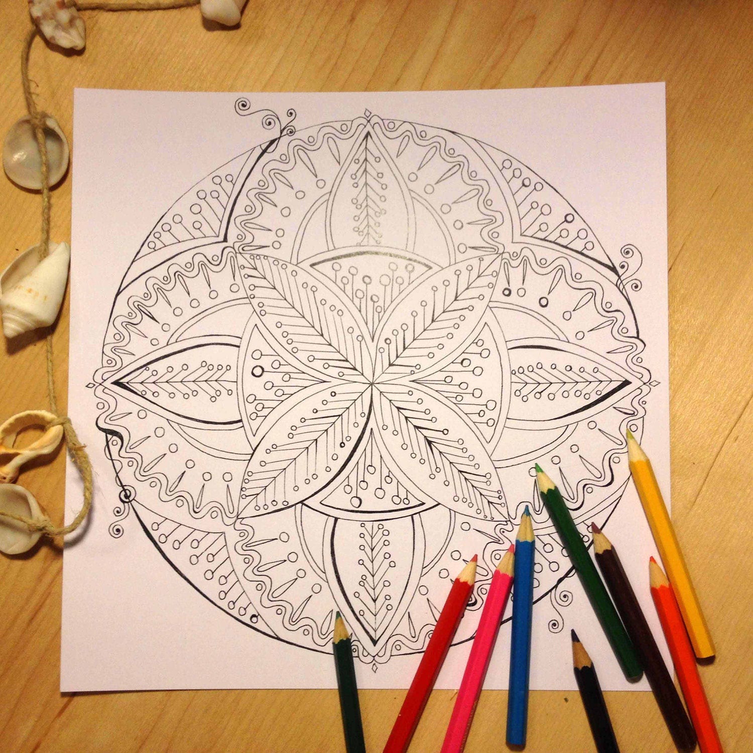 Leaf Mandala/coloring page/Instant download/coloring/adult | Etsy