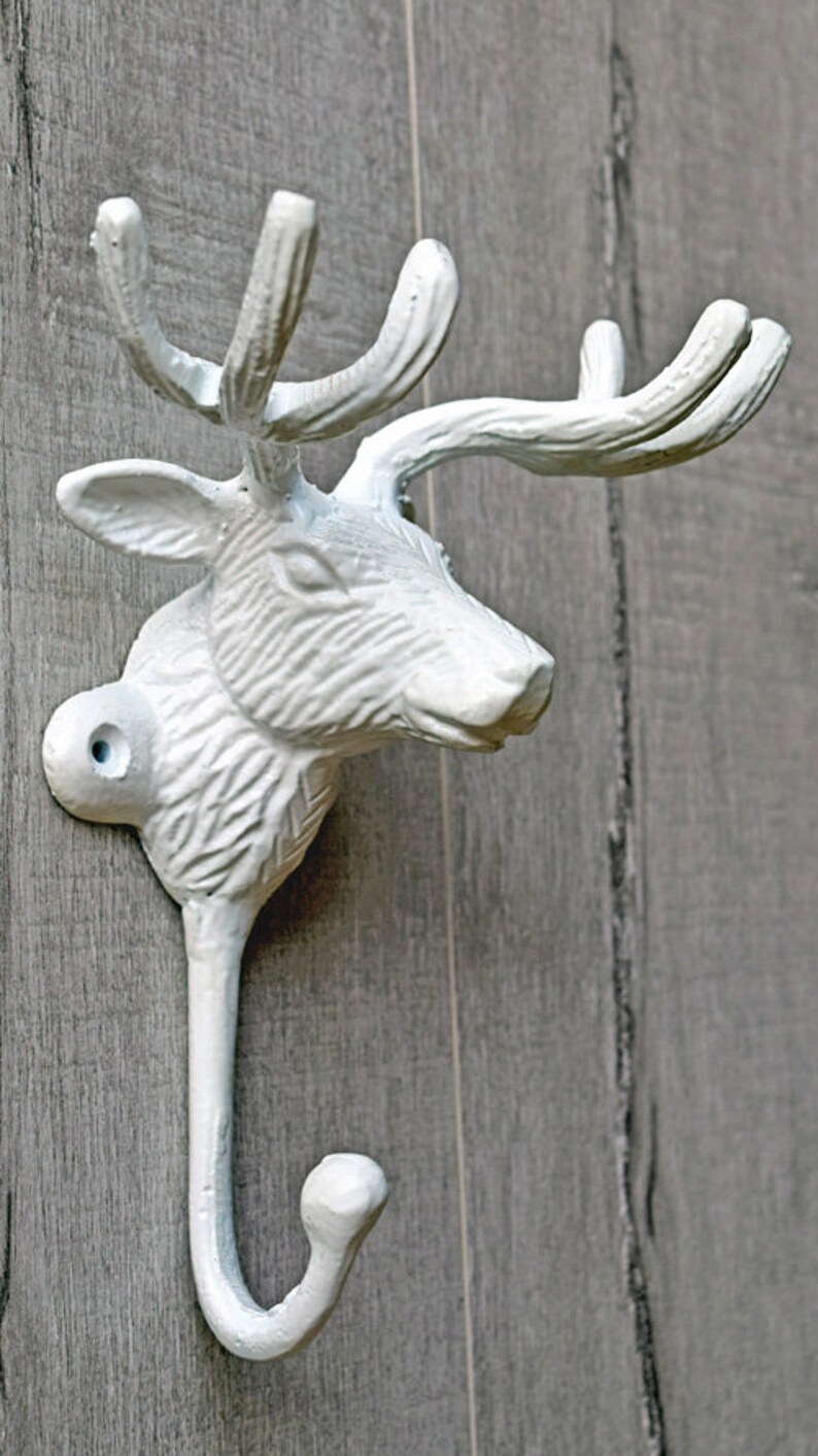 Rustic White Deer Head Hook Painted Metal Coat Rack Hooks Etsy