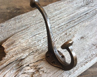 Rustic Coat Rack Double Hook - Cast Iron Coat Rack Hooks