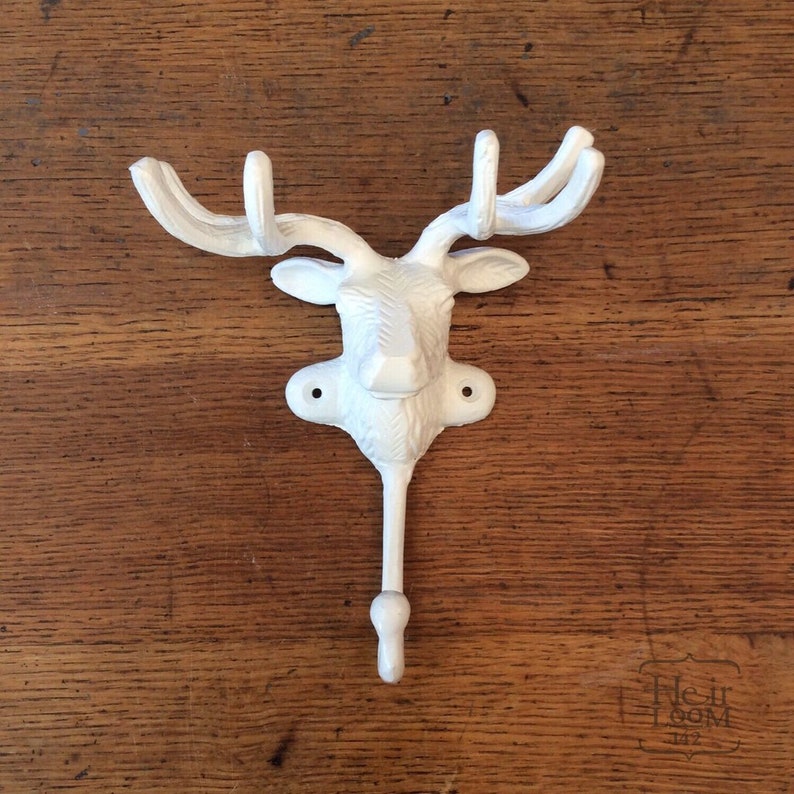 Rustic White Deer Head Hook Painted Metal Coat Rack Hooks Etsy