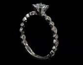 Edwardian Style Antique Inspired Narrow Engagement Ring 14 or 18 KWG Diamond Mill Grained Engagement Ring Setting Only Semi For 5.00 MM