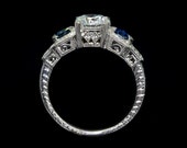 Edwardian Style Antique Inspired Wedding Set 14 or 18 K Blue Sapphire and Diamond Filigree Mill Grain and Engraved Wedding Set Setting Only