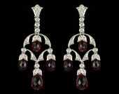 Edwardian Style Antique Inspired Chandelier Earrings 18 KWG Diamond and Genuine Briolette Pink Sapphire Mill Grained Screw Back Earrings
