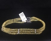 Antique inspired vintage style 18 k white gold diamond and 3 strings of genuine yellow sapphire beads bracelet,7.25 inch lenghth