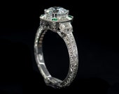 Edwardian Style Antique Inspired Engagement Ring WG Emerald and Diamond Mill Grained and Engraved Engagement Ring Setting Only Ring