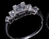 Art Deco Style Antique Inspired Engagement Ring 18 k Gold or Platinum and french cut Diamond Engagement Ring Setting only Semi Mount Ring