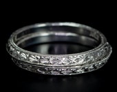Art Deco Style Wedding Band and Ring Guard 18 KG Hand Engraved and Mill Grained Eternity Angled Ring Engraved Gold Wedding Band Ring Guard