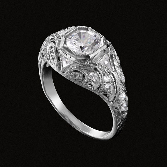 Antique Replica Edwardian Engagement Ring Vintage Semi Mount Setting Only White Gold Diamond Filigree Engraved Milgrain Bezel Set Ring Etsy UK