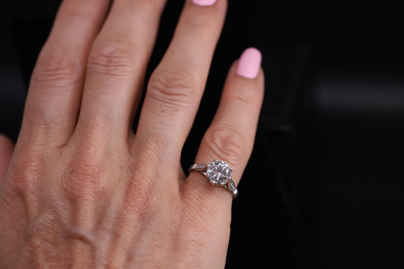 Antique Style Art Deco Engagement Ring/Platinum Diamond Ring/ Milgrain Hand Engraved Engagement Ring/ Setting Only/ Vintage Ring/ Semi Mount image 8