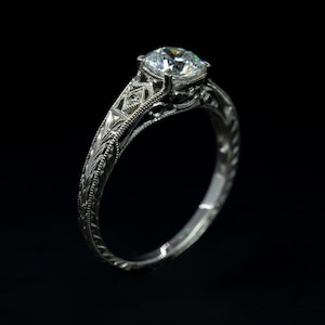 Edwardian Engagement Ring Antique Style/ Vintage Edwardian Ring Setting Gold Diamond Mill Grained Engraved Filigree Bezel Set Semi Mount